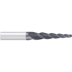 Emuge - 4° Taper Angle per Side, 2mm Small End Diam, 87mm LOC, Solid Carbide 3 Flute Tapered Ball End Mill - AlCr Finish, 150mm OAL, 16mm Shank Diam, Spiral Flute, 36° Helix - USA Tool & Supply