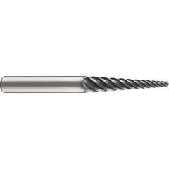 Emuge - 4° Taper Angle per Side, 3mm Small End Diam, 74mm LOC, Solid Carbide 6 Flute Tapered Ball End Mill - AlCr Finish, 140mm OAL, 16mm Shank Diam, Spiral Flute, 38° Helix - USA Tool & Supply