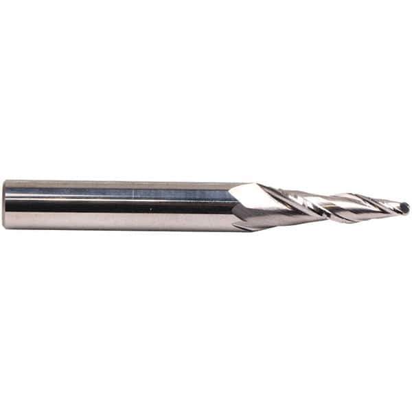 Emuge - 8° Taper Angle per Side, 5.28mm Small End Diam, 19mm LOC, Solid Carbide 2 Flute Tapered Ball End Mill - 63mm OAL, 8mm Shank Diam, Spiral Flute, 30° Helix - USA Tool & Supply