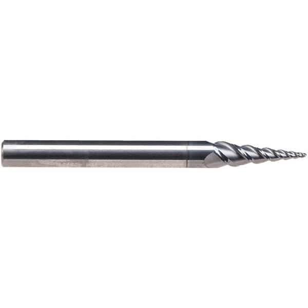 Emuge - 8° Taper Angle per Side, 3.85mm Small End Diam, 15mm LOC, Solid Carbide 3 Flute Tapered Ball End Mill - AlCr Finish, 62mm OAL, 6mm Shank Diam, Spiral Flute, 45° Helix - USA Tool & Supply
