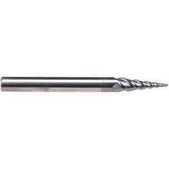Emuge - 8° Taper Angle per Side, 3.85mm Small End Diam, 15mm LOC, Solid Carbide 3 Flute Tapered Ball End Mill - AlCr Finish, 62mm OAL, 6mm Shank Diam, Spiral Flute, 45° Helix - USA Tool & Supply