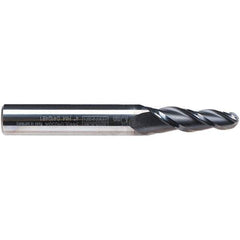 Emuge - 4° Taper Angle per Side, 3.26mm Small End Diam, 20mm LOC, Solid Carbide 3 Flute Tapered Ball End Mill - AlCr Finish, 62mm OAL, 6mm Shank Diam, Spiral Flute, 45° Helix - USA Tool & Supply