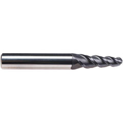 Emuge - 4° Taper Angle per Side, 7.34mm Small End Diam, 25mm LOC, Solid Carbide 3 Flute Tapered Ball End Mill - TiAlN Finish, 72mm OAL, 10mm Shank Diam, Spiral Flute, 45° Helix - USA Tool & Supply