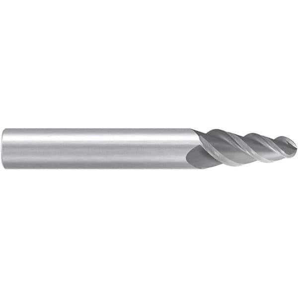 Emuge - 17.5° Taper Angle per Side, 3.26mm Small End Diam, 8mm LOC, Solid Carbide 3 Flute Tapered Ball End Mill - 57mm OAL, 6mm Shank Diam, Spiral Flute, 45° Helix - USA Tool & Supply