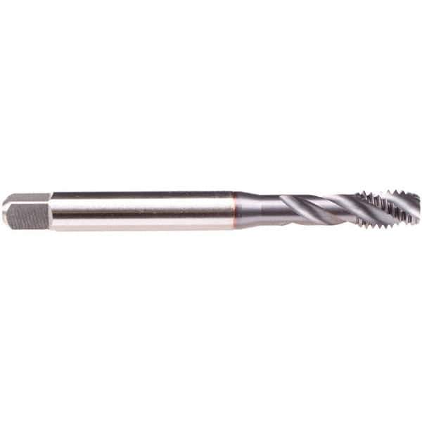 Emuge - #8-36 UNF 3 Flute 2B/3B Modified Bottoming Spiral Flute Tap - High Speed Steel, TiCN Finish, 2.48" OAL, Right Hand Flute, Right Hand Thread, Series BU539300 - Exact Industrial Supply