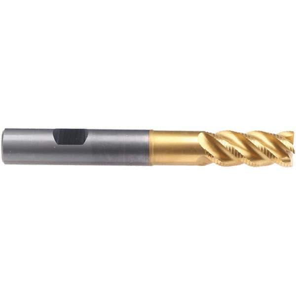 Emuge - 8mm Diam, Fine Pitch, 19mm LOC, 4 Flute Solid Carbide 45° Corner Chamfer Roughing End Mill - TiN/TiAlN Finish, 68mm OAL, 8mm Shank Diam, Single End, Extended Reach, 45° Helix - USA Tool & Supply