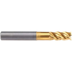 Emuge - 6mm Diam, Fine Pitch, 13mm LOC, 4 Flute Solid Carbide 45° Corner Chamfer Roughing End Mill - TiN/TiAlN Finish, 62mm OAL, 6mm Shank Diam, Single End, Extended Reach, 45° Helix - USA Tool & Supply