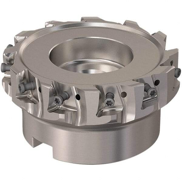 Seco - 12 Inserts, 100mm Cut Diam, 32mm Arbor Diam, 12mm Max Depth of Cut, Indexable Square-Shoulder Face Mill - 90° Lead Angle, 50mm High, LOEX12 Insert Compatibility, Through Coolant, Series 220.94-12 - USA Tool & Supply