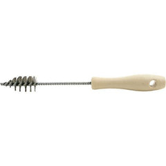 Brush Research Mfg. - 1" Diam Helical Stainless Steel Tube Brush - Single Spiral, 0.006" Filament Diam, 2-3/16" Brush Length, 10-1/2" OAL, 0.22" Diam Plastic Handle Shank - USA Tool & Supply