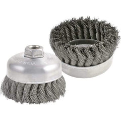 Brush Research Mfg. - 6" Diam, 5/8-11 Threaded Arbor, Carbon Steel Fill Cup Brush - 0.02 Wire Diam, 1-3/8" Trim Length, 6,600 Max RPM - USA Tool & Supply