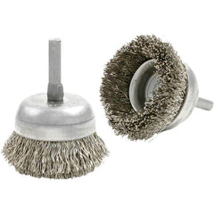 Brush Research Mfg. - 1-3/4" Diam, 1/4" Shank Diam, Carbon Steel Fill Cup Brush - 0.0118 Wire Diam, 1/2" Trim Length, 8,000 Max RPM - USA Tool & Supply