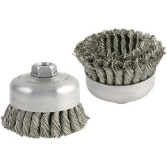 Brush Research Mfg. - 5" Diam, 5/8-11 Threaded Arbor, Carbon Steel Fill Cup Brush - 0.014 Wire Diam, 1-1/4" Trim Length, 9,000 Max RPM - USA Tool & Supply