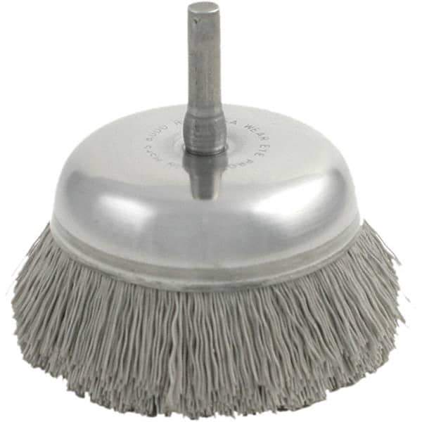 Brush Research Mfg. - 2-3/4" Diam, 1/4" Shank Diam, Nylon Fill Cup Brush - Aluminum Oxide Abrasive Material, 0.018 Wire Diam, 3/4" Trim Length, 8,000 Max RPM - USA Tool & Supply