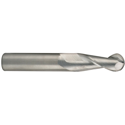 14 mm Dia. × 14 mm Shank × 26 mm DOC × 83 mm OAL, Carbide Uncoated, Spiral , 2 Flute, 35° Helix, Ballnose End Mill - Exact Industrial Supply