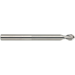 1/4″ Dia. × 1/4″ Shank × 3/8″ DOC × 4″ OAL, Carbide Uncoated, Spiral , 2 Flute, 35° Helix, Ballnose End Mill - Exact Industrial Supply