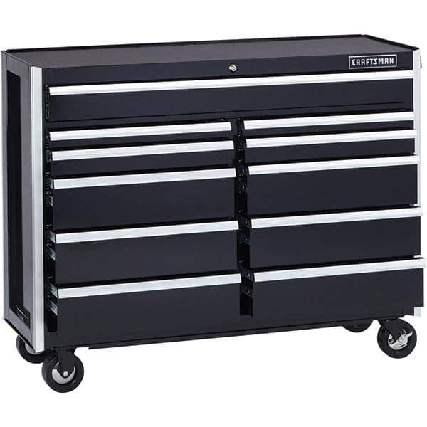 Craftsman - 11 Drawer 1,200 Lb Capacity Steel Tool Roller Cabinet - 52" Wide x 40-3/4" High x 18" Deep, Roller Bearing Drawer Slides, Black - USA Tool & Supply