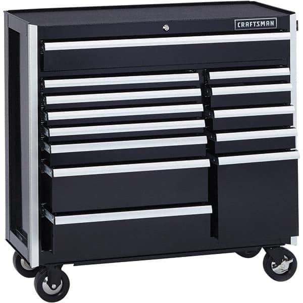 Craftsman - 13 Drawer 1,200 Lb Capacity Steel Tool Roller Cabinet - 41" Wide x 40-3/4" High x 18" Deep, Roller Bearing Drawer Slides, Black - USA Tool & Supply