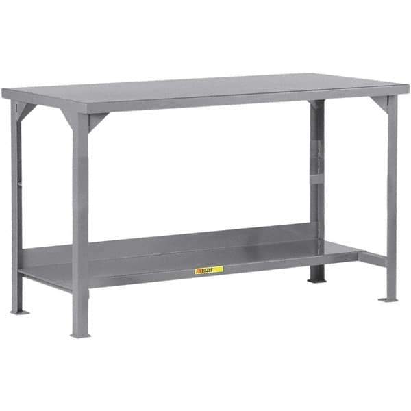Little Giant - 84 Wide x 36" Deep x 36" High, 12 Gauge Steel Workbench - 12 Gauge Steel Top, Fixed Legs, Gray - USA Tool & Supply
