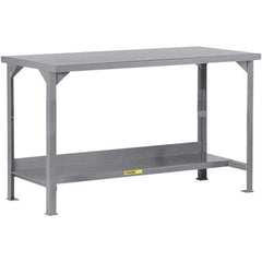 Little Giant - 84 Wide x 36" Deep x 36" High, 12 Gauge Steel Workbench - 12 Gauge Steel Top, Fixed Legs, Gray - USA Tool & Supply