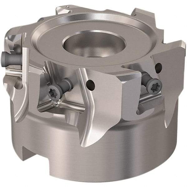 Seco - 6 Inserts, 63mm Cut Diam, 27mm Arbor Diam, 12mm Max Depth of Cut, Indexable Square-Shoulder Face Mill - 90° Lead Angle, 40mm High, LOEX12 Insert Compatibility, Through Coolant, Series 220.94-12 - USA Tool & Supply