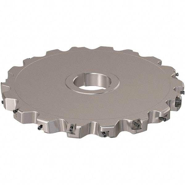 Seco - Arbor Hole Connection, 0.787" Cutting Width, 88.45mm Depth of Cut, 250mm Cutter Diam, 50mm Hole Diam, 9 Tooth Indexable Slotting Cutter - R335.25 Toolholder, XNHQ 12 Insert, Neutral Cutting Direction - USA Tool & Supply