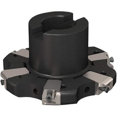 Seco - Shell Mount Connection, 17/32" Cutting Width, 24.82mm Depth of Cut, 100mm Cutter Diam, 27mm Hole Diam, 3 Tooth Indexable Slotting Cutter - R335.25 Toolholder, XNHQ 1407 Insert, Right Hand Cutting Direction - USA Tool & Supply
