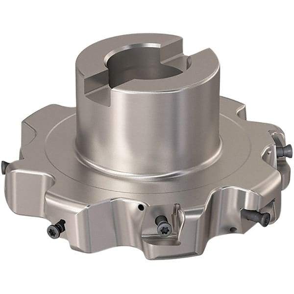 Seco - Shell Mount Connection, 0.787" Cutting Width, 25.31mm Depth of Cut, 100mm Cutter Diam, 27mm Hole Diam, 4 Tooth Indexable Slotting Cutter - R335.25 Toolholder, XNHQ 12 Insert, Right Hand Cutting Direction - USA Tool & Supply
