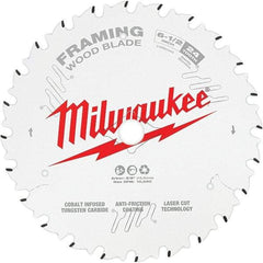 Milwaukee Tool - 6-1/2" Diam, 5/8" Arbor Hole Diam, 24 Tooth Wet & Dry Cut Saw Blade - Tungsten Carbide-Tipped, Framing Action, Standard Round Arbor - USA Tool & Supply