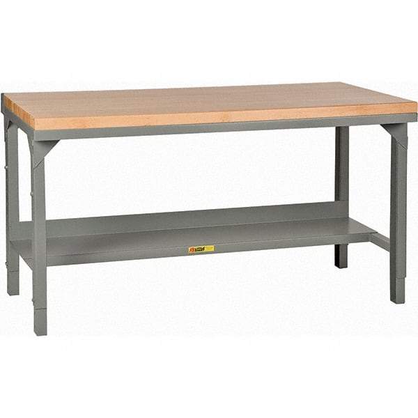 Little Giant - 48 Wide x 24" Deep x 28-3/4" High, Butcher Block Workbench - 1-3/4" Butcher Block Top, Adjustable Height Legs, Gray - USA Tool & Supply