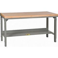 Little Giant - 72 Wide x 36" Deep x 28-3/4" High, Butcher Block Workbench - 1-3/4" Butcher Block Top, Adjustable Height Legs, Gray - USA Tool & Supply
