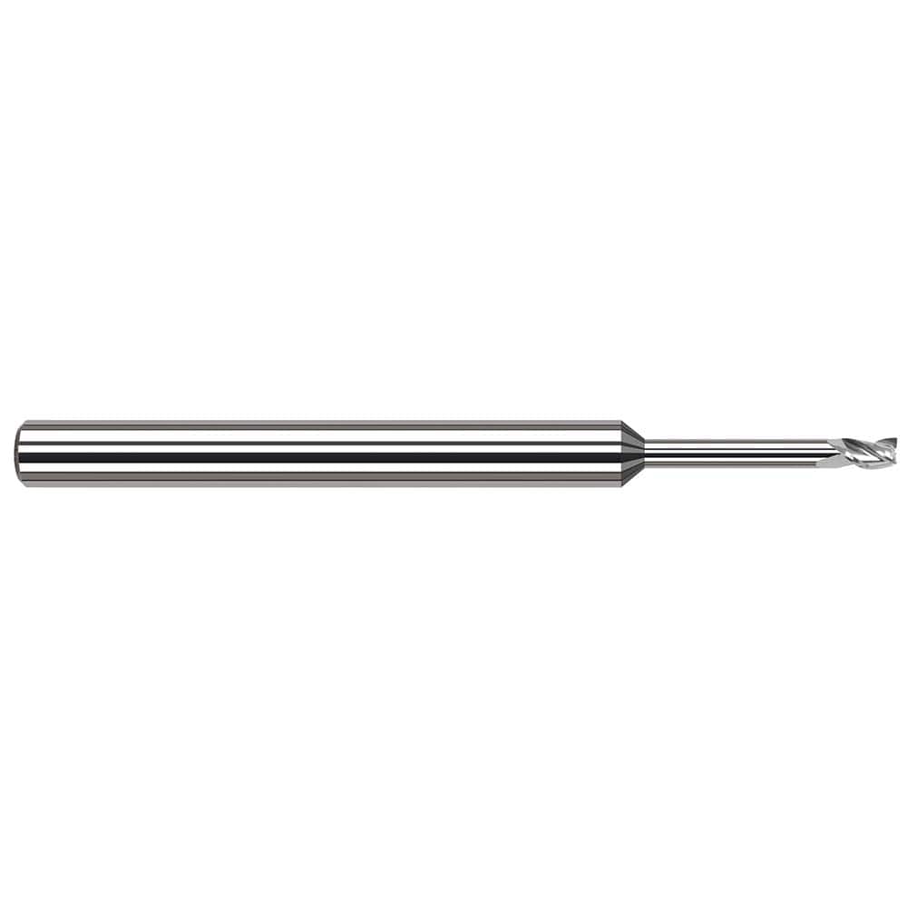Square End Mill: 9/64'' Dia, 7/32'' LOC, 3/16'' Shank Dia, 3'' OAL, 3 Flutes, Solid Carbide Single End, Uncoated, 42 ° Variable Helix, Centercutting, RH Cut, RH Flute
