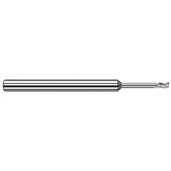 Square End Mill: 9/64'' Dia, 7/32'' LOC, 3/16'' Shank Dia, 3'' OAL, 3 Flutes, Solid Carbide Single End, Uncoated, 42 ° Variable Helix, Centercutting, RH Cut, RH Flute