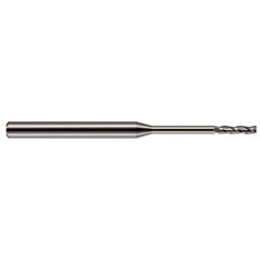 Square End Mill: 3/32'' Dia, 1/2'' LOC, 1/8'' Shank Dia, 2-1/2'' OAL, 4 Flutes, Solid Carbide Single End, Uncoated, 30 ° Helix, Centercutting, RH Cut, RH Flute