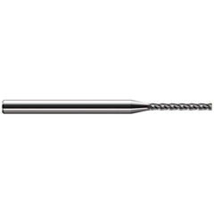 Corner Radius End Mill: 0.025″ Dia, 13/64″ LOC, 0.005″ Radius, 4 Flutes, Solid Carbide 2-1/2″ OAL, 1/8″ Shank Dia, 30 ° Helix, Bright/Uncoated, Corner Radius End