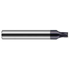 Corner Radius End Mill: 0.031″ Dia, 3/32″ LOC, 0.005″ Radius, 7 Flutes, Solid Carbide 2-1/2″ OAL, 1/4″ Shank Dia, 20 ° Helix, AlTiN Coated, Corner Radius End