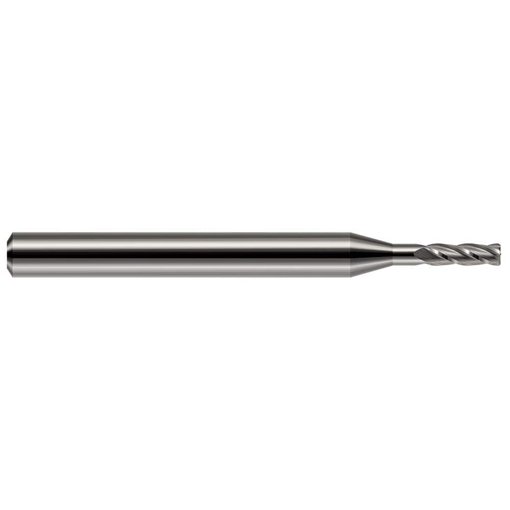 Corner Radius End Mill: 0.062″ Dia, 0.186″ LOC, 0.01″ Radius, 2 Flutes, Solid Carbide 1-1/2″ OAL, 1/8″ Shank Dia, 30 ° Helix, Bright/Uncoated, Corner Radius End