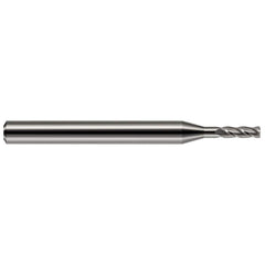Corner Radius End Mill: 0.047″ Dia, 0.141″ LOC, 0.01″ Radius, 4 Flutes, Solid Carbide 1-1/2″ OAL, 1/8″ Shank Dia, 30 ° Helix, Bright/Uncoated, Corner Radius End