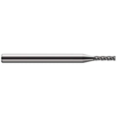 Corner Radius End Mill: 1/8″ Dia, 5/8″ LOC, 0.02″ Radius, 4 Flutes, Solid Carbide 2-1/2″ OAL, 1/8″ Shank Dia, 30 ° Helix, Bright/Uncoated, Corner Radius End