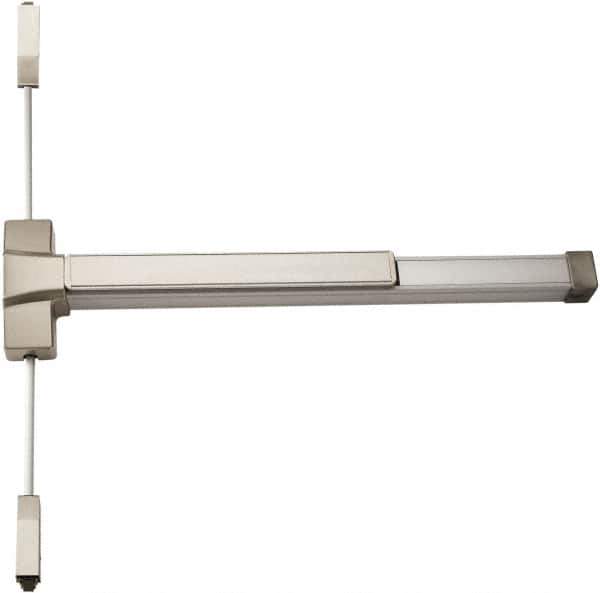 PDQ - Fire Rated, Nonhanded, Surface Vertical Rod - Antimicrobial Coated, Satin Stainless Steel Finish, 27 to 36" Door Width, Grade 1 - USA Tool & Supply
