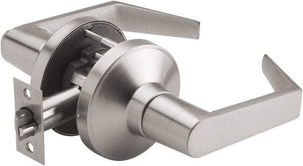 PDQ - Heavy Duty Passage Lever Lockset - 2-3/4" Back Set, Keyless Cylinder, Zinc, Antimicrobial Coated, Satin Chrome Plated Finish - USA Tool & Supply