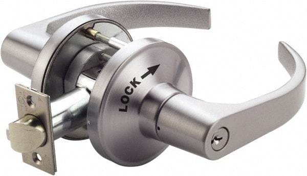 PDQ - Heavy Duty Classroom Intruder Lever Lockset - 2-3/4" Back Set, Small Format I/C Less Cylinder, Zinc, Satin Chrome Plated Finish - USA Tool & Supply