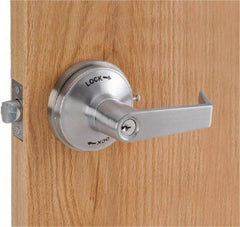 PDQ - Heavy Duty Classroom Intruder Lever Lockset - 2-3/4" Back Set, Small Format I/C Less Cylinder, Zinc, Antimicrobial Coated, Satin Chrome Plated Finish - USA Tool & Supply