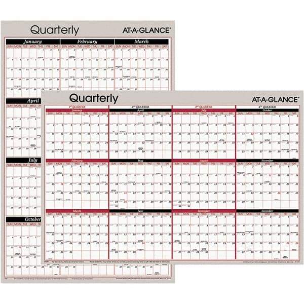 AT-A-GLANCE - 1 Sheet, 24 x 36", Erasable Wall Calendar - White, Black & Red - USA Tool & Supply