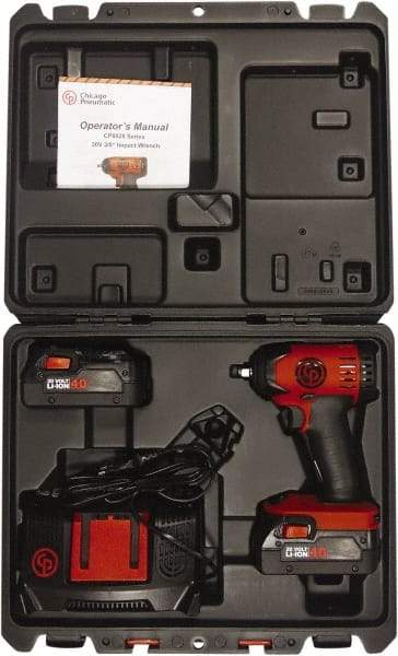 Chicago Pneumatic - 3/8" Drive 20 Volt Pistol Grip Cordless Impact Wrench & Ratchet - 2,400 RPM, 150 Ft/Lb Torque, 2 Lithium-Ion Batteries Included - USA Tool & Supply