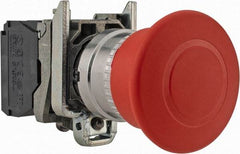 Schneider Electric - 22mm Mount Hole, Extended Mushroom Head, Pushbutton Switch Only - Round, Red Pushbutton, Nonilluminated, Trigger Action, Off, Shock and Vibration Resistant - USA Tool & Supply
