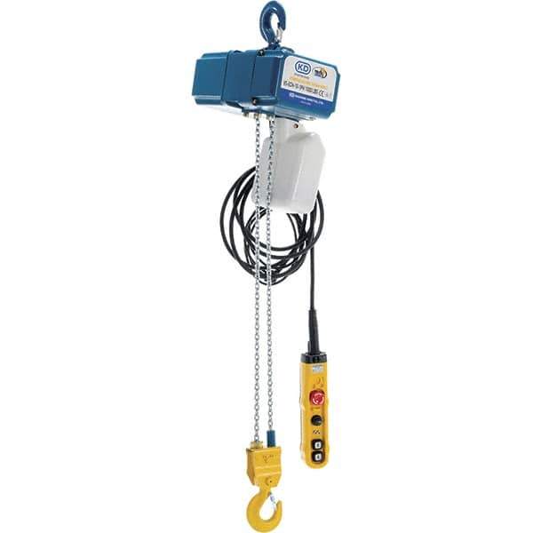 Vestil - 1/2 Ton Capacity, 0 to 20 FPM Lift Speed, 220 Volt, Electric Chain Hoist - 0.5 Output hp, 13' Max Lift - USA Tool & Supply
