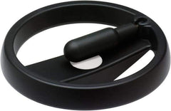 Elesa - 9.84", 2 Spoke Handwheel with Retractable Handle - 1.38" Hub, High Impact Strength Technopolymer, Black Matte Finish - USA Tool & Supply
