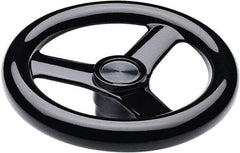 Elesa - 14.76", 3 Spoke Handwheel - 2.28" Hub, Duroplast, Black Glossy Finish - USA Tool & Supply