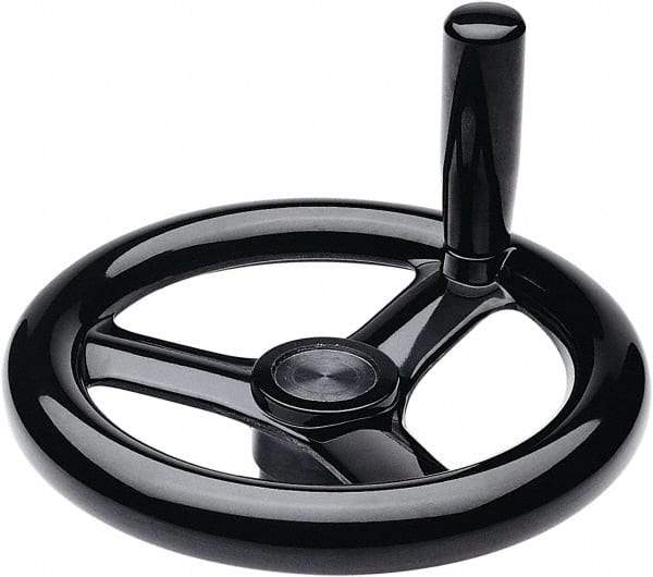Elesa - 11.34", 3 Spoke Handwheel with Revolving Handle - 2.28" Hub, Duroplast, Black Glossy Finish - USA Tool & Supply
