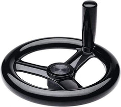 Elesa - 11.34", 3 Spoke Handwheel with Revolving Handle - 2.28" Hub, Duroplast, Black Glossy Finish - USA Tool & Supply